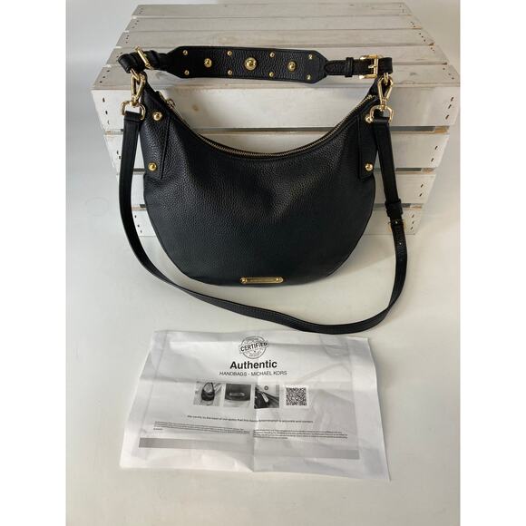 MICHAEL KORS MEDIUM PEBBLED LEATHER GOLD STUDS CROSSBODY BAG - Picture 1 of 16